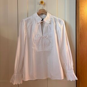 J. Crew White Scalloped Peter Pan Style Blouse with Bow Details